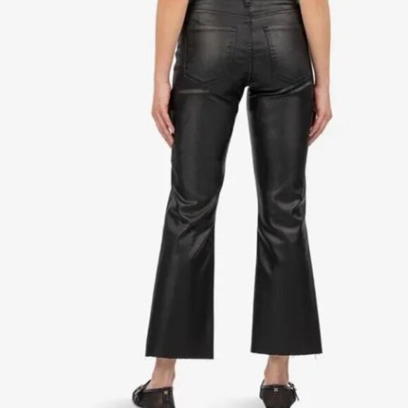 Kut from the Kloth Kelsey Coated High Waist Raw Hem Kick Flare Jeans Black NWT 2 - Picture 2 of 7